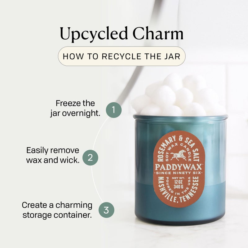 Paddywax Vista Scented Candle with Lid in Reusable Tonal Glass Jar, Clean-Burn 2-Wick Soy Candle with Approx. 84 Hour Burn Time, Decorative Gift Candles for Home, Rosemary & Sea Salt, 12 oz - Image 5